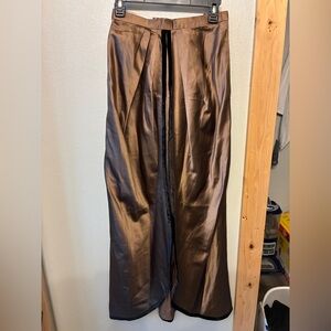 1980s Paul Louis Orrier Mocha Mouse Silk Petal Skirt with Black Velvet Trim Sz 2